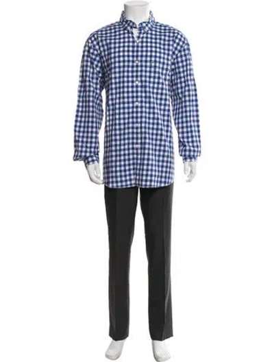 Pre-owned Lacoste Plaid Print Long Sleeve Dress Shirt In Blue