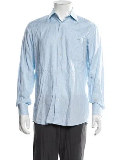 Pre-owned Lacoste Plaid Print Long Sleeve Dress Shirt In Blue