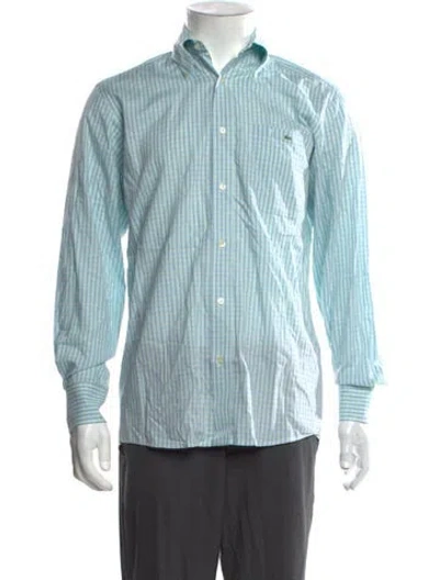 Pre-owned Lacoste Plaid Print Long Sleeve Dress Shirt In Blue