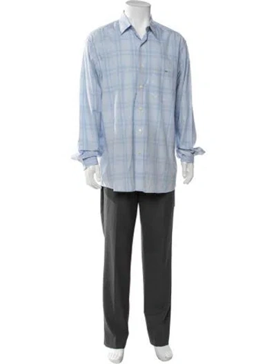 Pre-owned Lacoste Plaid Print Long Sleeve Dress Shirt In Blue