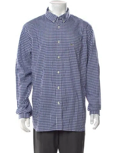 Pre-owned Lacoste Plaid Print Long Sleeve Dress Shirt In Blue