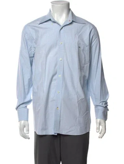 Pre-owned Lacoste Plaid Print Long Sleeve Dress Shirt In Blue