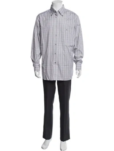 Pre-owned Lacoste Plaid Print Long Sleeve Dress Shirt In Grey