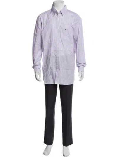 Pre-owned Lacoste Plaid Print Long Sleeve Dress Shirt In Purple