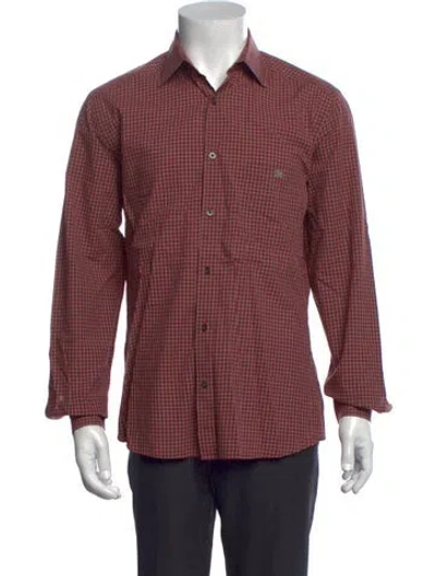 Pre-owned Lacoste Plaid Print Long Sleeve Dress Shirt In Red