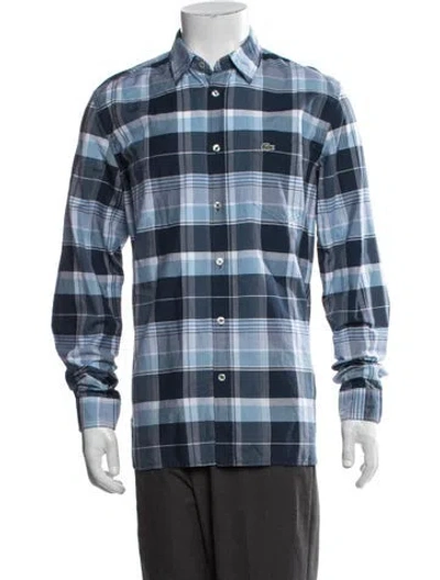 Pre-owned Lacoste Plaid Print Long Sleeve Shirt W/ Tags In Blue
