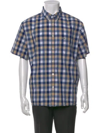 Pre-owned Lacoste Plaid Print Short Sleeve Shirt In Blue