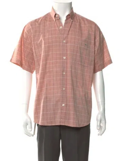 Pre-owned Lacoste Plaid Print Short Sleeve Shirt In Pink