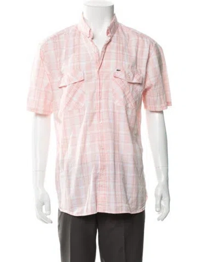 Pre-owned Lacoste Plaid Print Short Sleeve Shirt In Pink