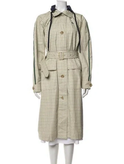 Pre-owned Lacoste Plaid Print Trench Coat In Neutrals