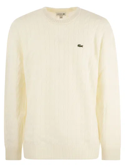 LACOSTE LACOSTE PLAITED WOOL CREW NECK SWEATER