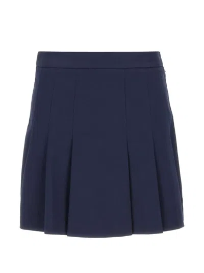 Lacoste Pleated Gabardine Skirt In Blue