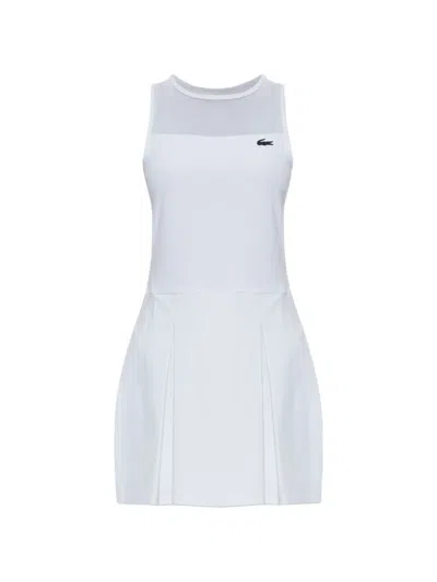 Lacoste Pleated Mesh-panel Dress In White