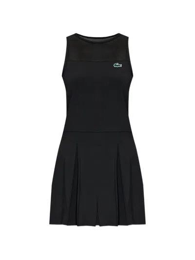 Lacoste Pleated Mesh-panel Mini Dress In Black