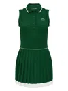 Lacoste Pleated Mini Dress In Green