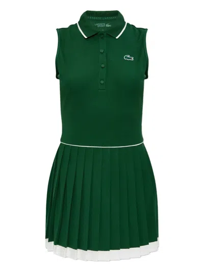 Lacoste Pleated Mini Dress In Green