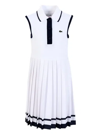 Lacoste Kids' Pleated Polo Dress In White