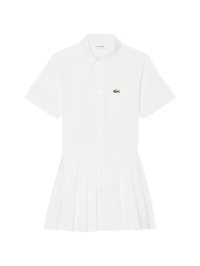 Lacoste Kids' Pleated Shirt Dress In White