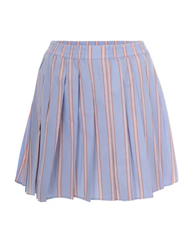 Lacoste Pleated Striped Skirt In Chambray/miami-white-blac