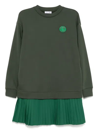 Lacoste Pleated Sweatshirt Dress In Green