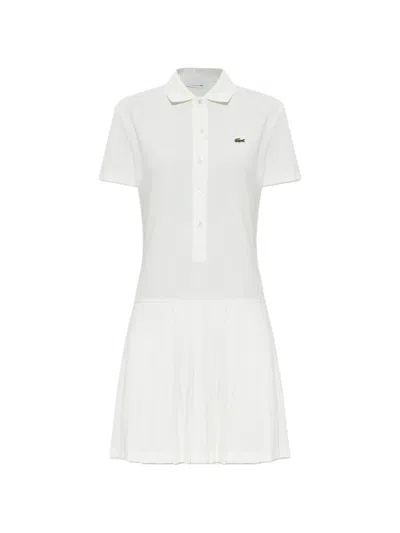 Lacoste Pleated-skirt Mini Polo Dress In White