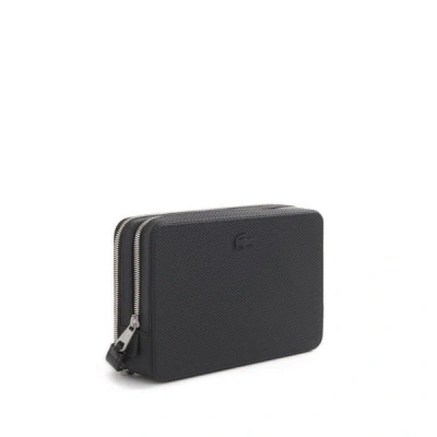 Lacoste Grained Leather Pouch In Black