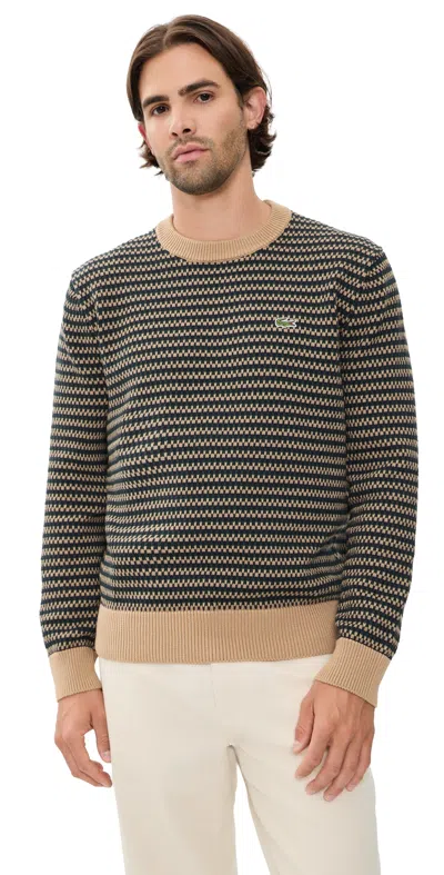 Lacoste Point Fantaisie Crew Sweater Cookie In Brown