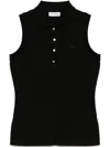 Lacoste Ribbed Collar Sleeveless Slim Fit Polo In Black