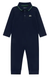 Lacoste Babies'  Polo Collar Stretch Cotton Piqué Romper In Black