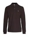 Lacoste Long-sleeve Ribbed-collar Polo Shirt In Brown