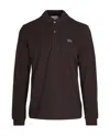 Lacoste Long-sleeve Ribbed-collar Polo Shirt In Brown