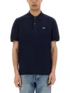 Lacoste Buttoned Collar Lightweight Cotton Polo With Classic Design In Blue