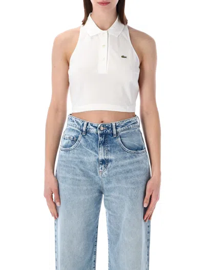 Lacoste Sleeveless Cropped Polo Shirt In White
