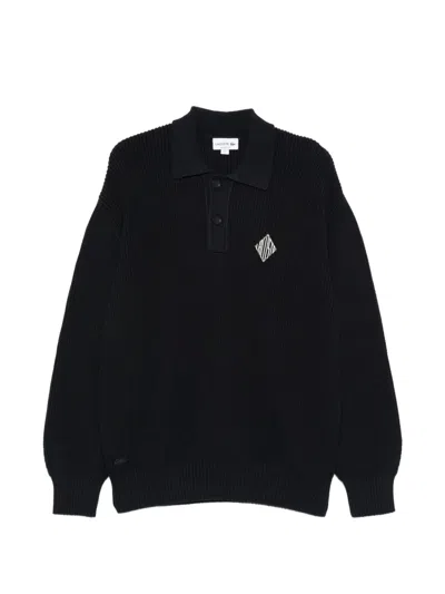 Lacoste Polo-collar Sweater In Black