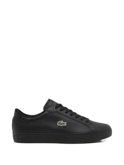 Lacoste Powercourt Graphic Leather Sneakers In Black