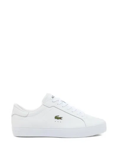 Lacoste Powercourt Graphic Leather Sneakers In White