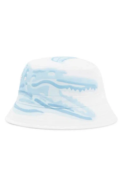 Lacoste Printed Cotton Twill Bucket Hat In Blue