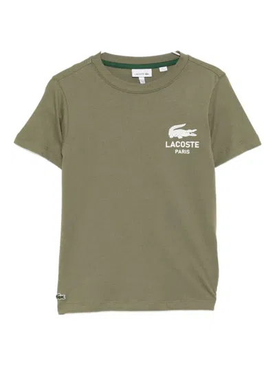 Lacoste Kids' Print Cotton T-shirt In Green
