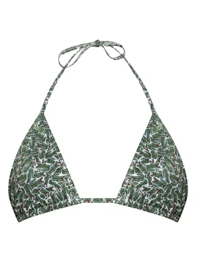 Lacoste Strappy Bikini Top With All Over Croc Print - Part Of A Set-green In Multi