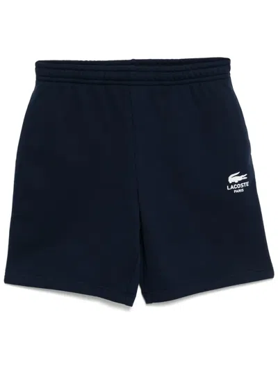 Lacoste Printed Cotton Fleece Shorts In Blue