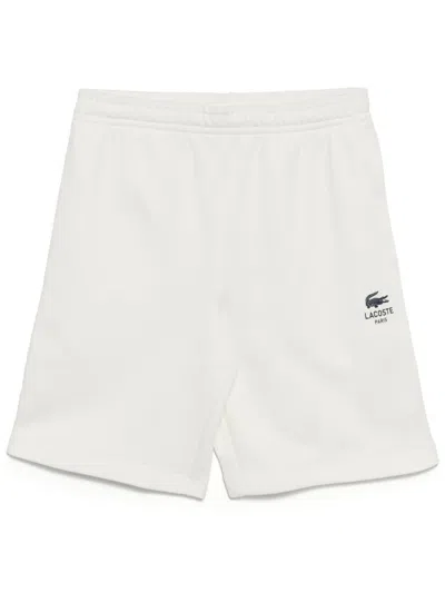 Lacoste Printed Cotton Fleece Shorts In White