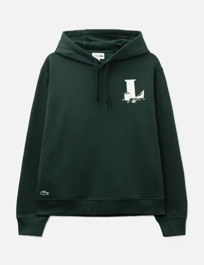 Lacoste Printed Graphic Golf Hoodie In Green