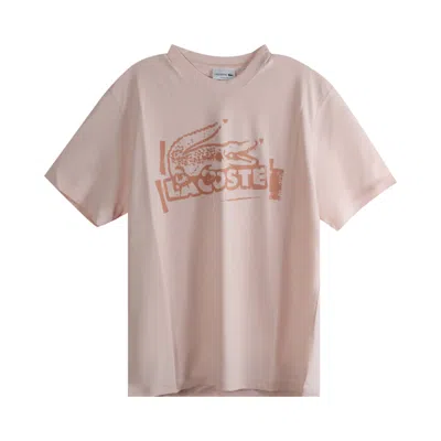 Pre-owned Lacoste Printed Jersey T-shirt 'light Pink/beige' | Cream | Men's Size 4 In White