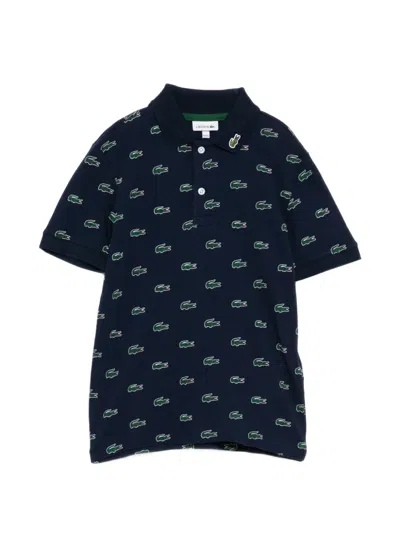 Lacoste Kids' Printed Piqué Polo Shirt In Blue