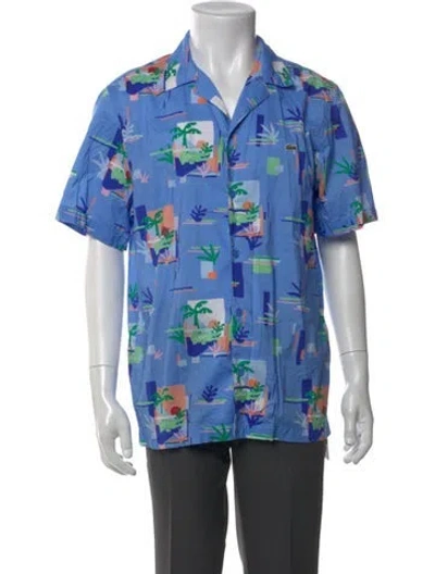 Pre-owned Lacoste Printed Short Sleeve Shirt In Blue