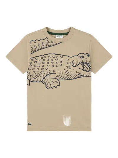 Lacoste Kids' Printed T-shirt In Brown