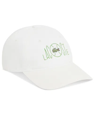 Lacoste Printed Twill 5-panel Adjustable Hat In White