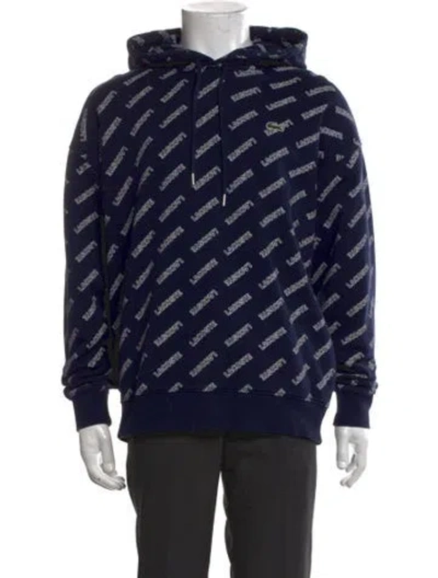 Pre-owned Lacoste Printed V-neck Hoodie In Blue