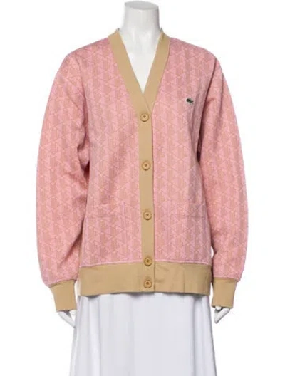 Pre-owned Lacoste Printed V-neck Sweater In Pink