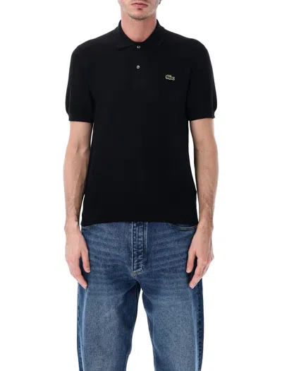 Lacoste Short Sleeve Organic Cotton Boucle Knit Polo In Black